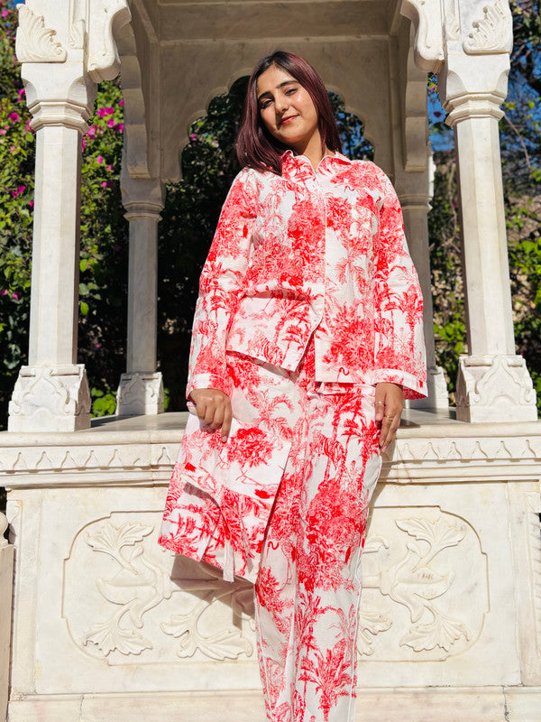 Women's Red Floral Paisley Long Sleeve Pajama Set Cozy Sleepwear & Perfect Gift for Her