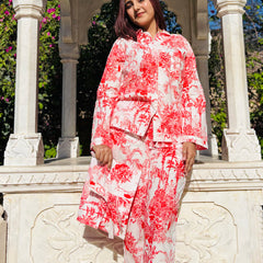 Women's Red Floral Paisley Long Sleeve Pajama Set Cozy Sleepwear & Perfect Gift for Her