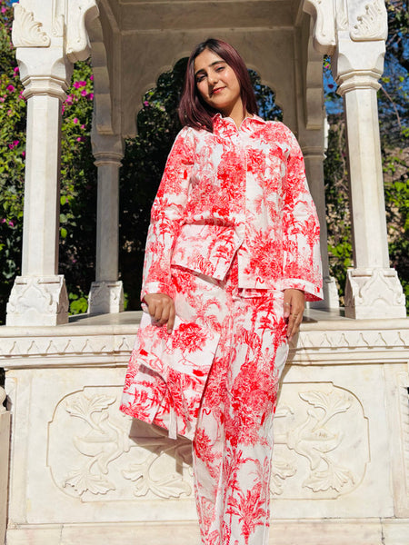 Women's Red Floral Paisley Long Sleeve Pajama Set Cozy Sleepwear & Perfect Gift for Her