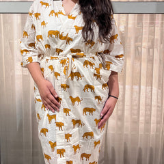 Handmade Indian Cotton Kaftan - Black Floral Hand Block Printed Caftan Dress - 1