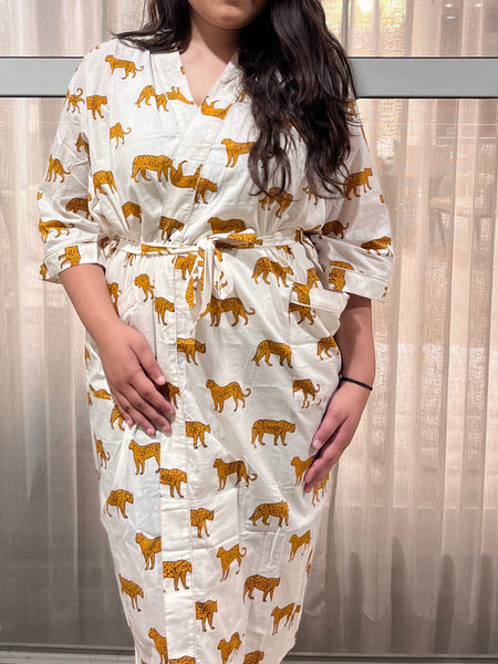 Handmade Indian Cotton Kaftan - Black Floral Hand Block Printed Caftan Dress - 1