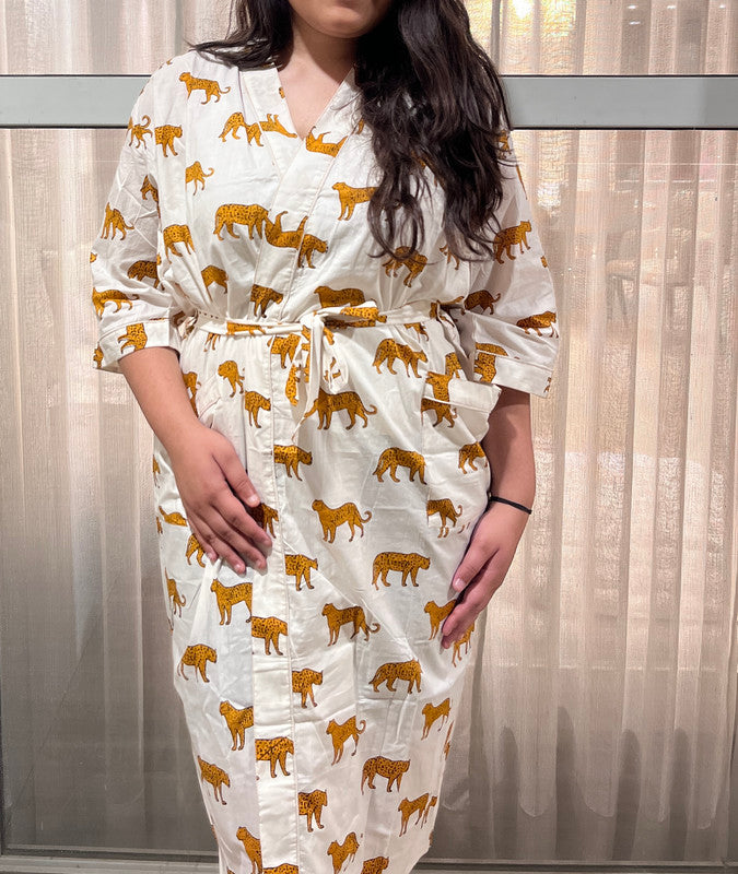 Handmade Indian Cotton Kaftan - Black Floral Hand Block Printed Caftan Dress - 1