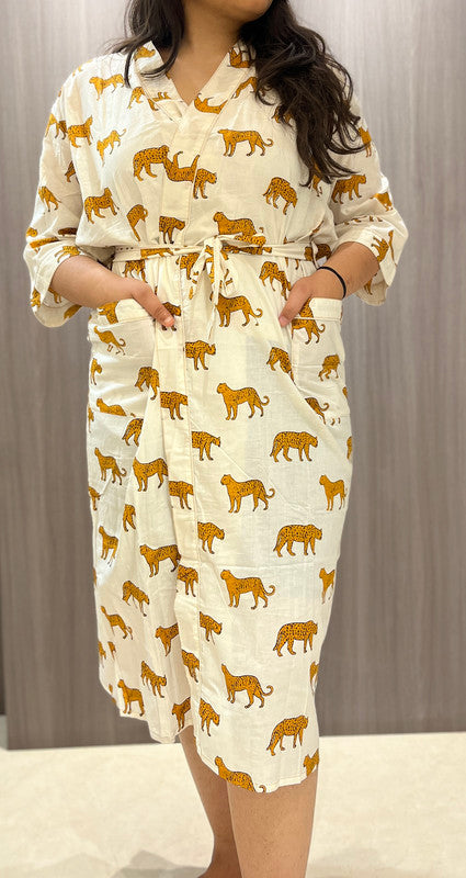 Handmade Indian Cotton Kaftan - Black Floral Hand Block Printed Caftan Dress - 1