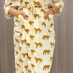 Handmade Indian Cotton Kaftan - Black Floral Hand Block Printed Caftan Dress - 1