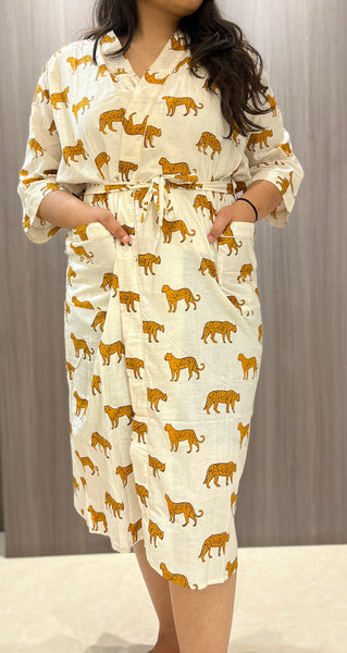 Handmade Indian Cotton Kaftan - Black Floral Hand Block Printed Caftan Dress - 1