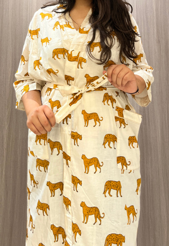 Handmade Indian Cotton Kaftan - Black Floral Hand Block Printed Caftan Dress - 1