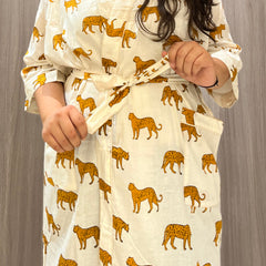 Handmade Indian Cotton Kaftan - Black Floral Hand Block Printed Caftan Dress - 1