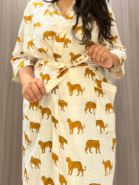 Handmade Indian Cotton Kaftan - Black Floral Hand Block Printed Caftan Dress - 1