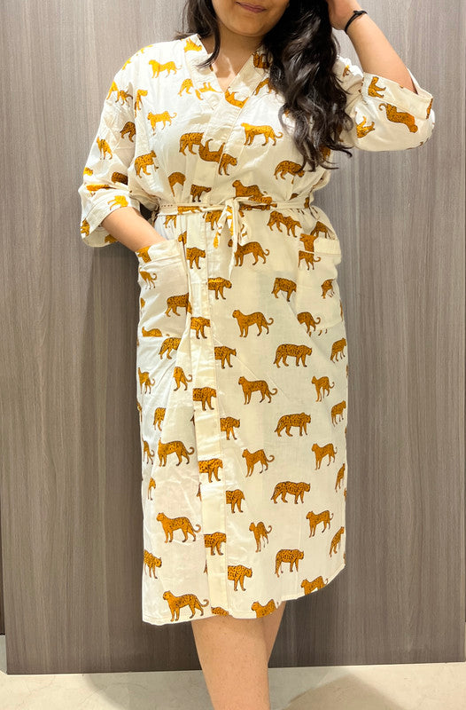 Handmade Indian Cotton Kaftan - Black Floral Hand Block Printed Caftan Dress - 1