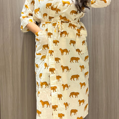 Handmade Indian Cotton Kaftan - Black Floral Hand Block Printed Caftan Dress - 1