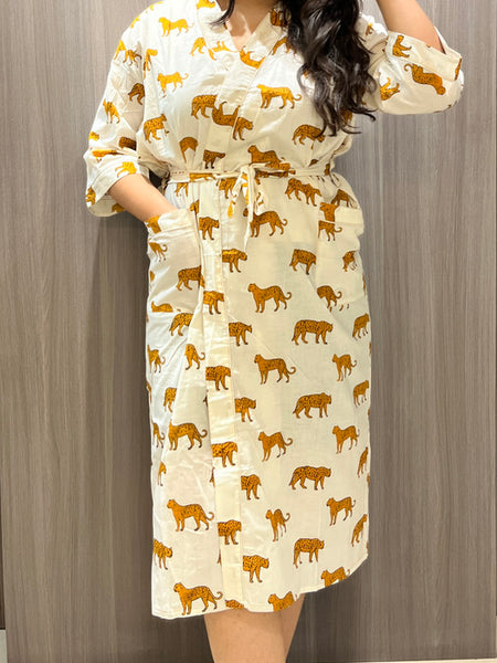 Handmade Indian Cotton Kaftan - Black Floral Hand Block Printed Caftan Dress - 1