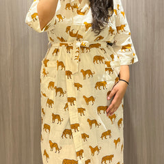 Handmade Indian Cotton Kaftan - Black Floral Hand Block Printed Caftan Dress - 1