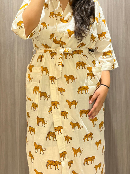 Handmade Indian Cotton Kaftan - Black Floral Hand Block Printed Caftan Dress - 1