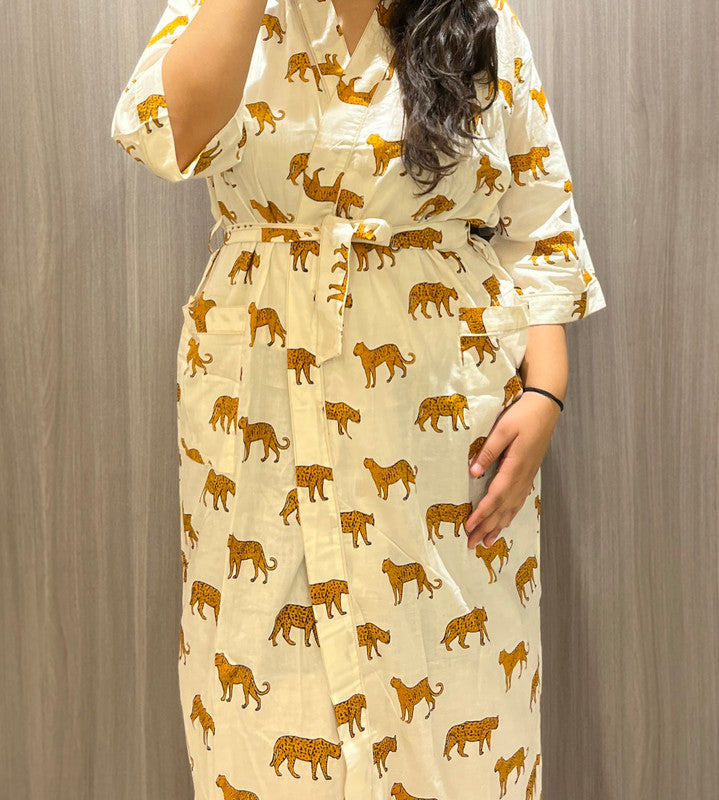 Handmade Indian Cotton Kaftan - Black Floral Hand Block Printed Caftan Dress - 1