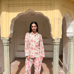 Pink Floral Long Sleeve Pajama Set for Women Cozy Sleepwear