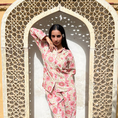 Pink Floral Long Sleeve Pajama Set for Women Cozy Sleepwear