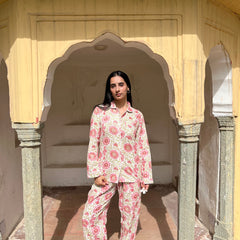 Pink Floral Long Sleeve Pajama Set for Women Cozy Sleepwear