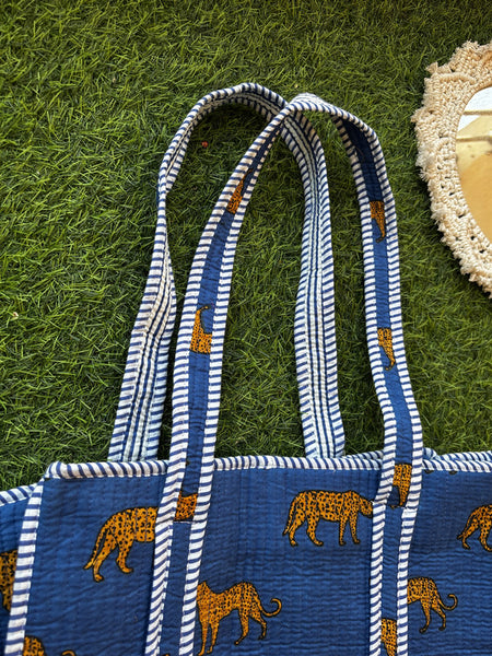 Quilted Cotton Boho Tote Multi-Color Gardenia Bloom Reversible & Handmade