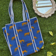 Quilted Cotton Boho Tote Multi-Color Gardenia Bloom Reversible & Handmade