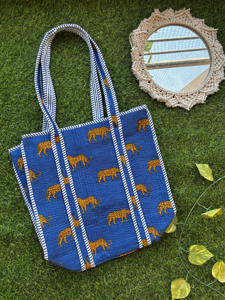 Quilted Cotton Boho Tote Multi-Color Gardenia Bloom Reversible & Handmade