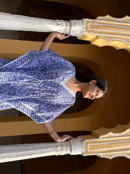 100% Cotton PURPLE Floral Kaftan Indian Vintage Maxi Kimono for Beach or Lounge