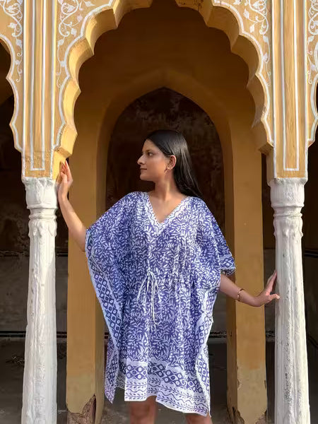 100% Cotton PURPLE Floral Kaftan Indian Vintage Maxi Kimono for Beach or Lounge