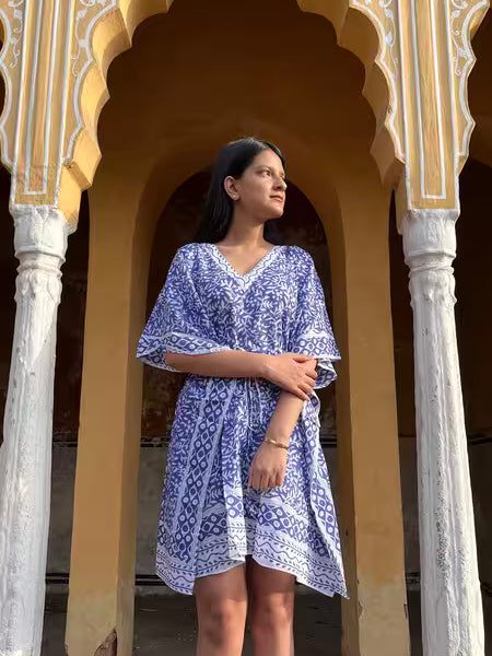 100% Cotton PURPLE Floral Kaftan Indian Vintage Maxi Kimono for Beach or Lounge