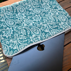 Reversible Handprinted Quilted Cotton Laptop Bag - Boho Floral & Striped Patchwork