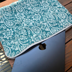 Reversible Handprinted Quilted Cotton Laptop Bag - Boho Floral & Striped Patchwork