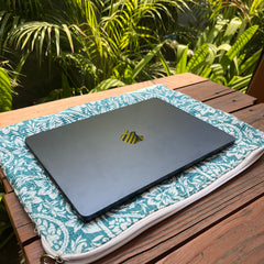 Reversible Handprinted Quilted Cotton Laptop Bag - Boho Floral & Striped Patchwork