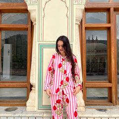 Women's Floral Long Sleeve Pajama Set Cozy Sleepwear Gift for Her - 1