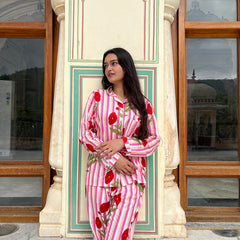 Women's Floral Long Sleeve Pajama Set Cozy Sleepwear Gift for Her - 1