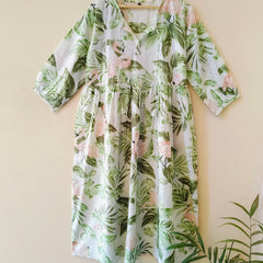 Handmade Stripes Tiger Midi Dress - Cotton Summer Boho Dress with Deep V-Neck & Block Print Design - 4