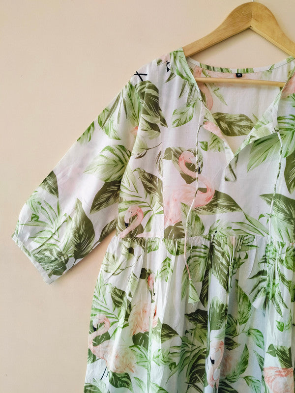 Handmade Stripes Tiger Midi Dress - Cotton Summer Boho Dress with Deep V-Neck & Block Print Design - 4