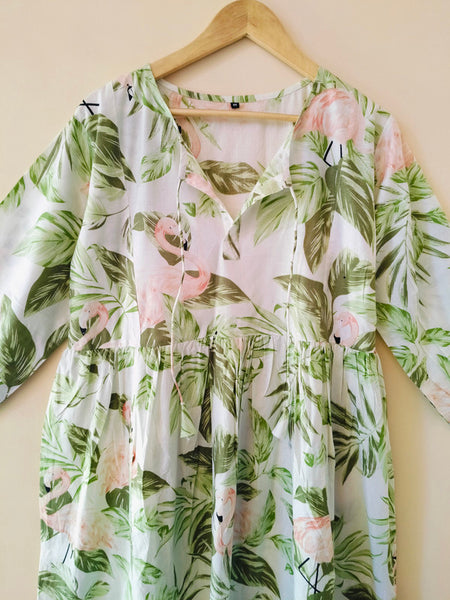 Handmade Stripes Tiger Midi Dress - Cotton Summer Boho Dress with Deep V-Neck & Block Print Design - 4