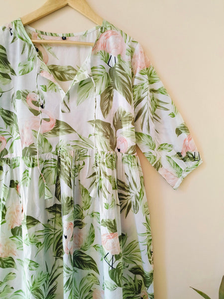 Handmade Stripes Tiger Midi Dress - Cotton Summer Boho Dress with Deep V-Neck & Block Print Design - 4