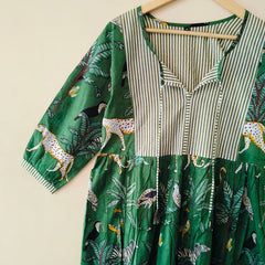 Handmade Stripes Tiger Midi Dress - Cotton Summer Boho Dress with Deep V-Neck & Block Print Design - 3