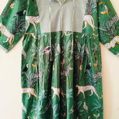 Handmade Stripes Tiger Midi Dress - Cotton Summer Boho Dress with Deep V-Neck & Block Print Design - 3