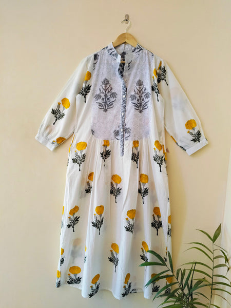 Handmade Stripes Tiger Midi Dress - Cotton Summer Boho Dress with Deep V-Neck & Block Print Design - 2