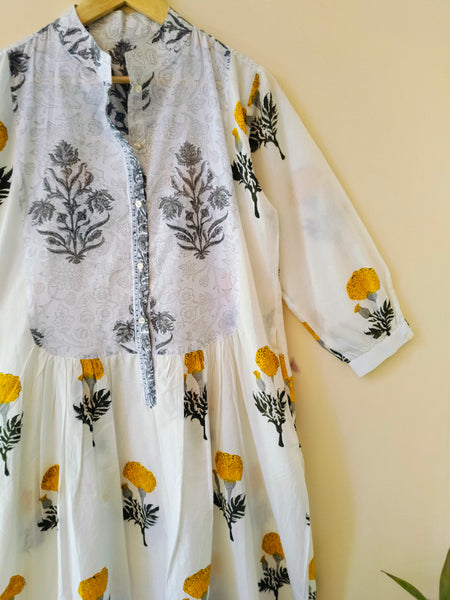 Handmade Stripes Tiger Midi Dress - Cotton Summer Boho Dress with Deep V-Neck & Block Print Design - 2