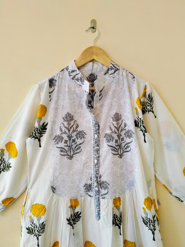 Handmade Stripes Tiger Midi Dress - Cotton Summer Boho Dress with Deep V-Neck & Block Print Design - 2