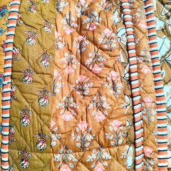 Quilted cotton handprinted reversible large floral patch work stripe tote bag eco friendly Sturdy Grocery Shopping Artist Boho - 43