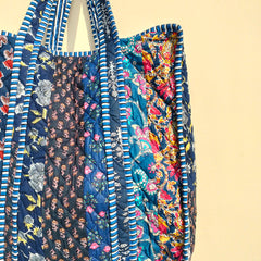 Quilted cotton handprinted reversible large floral patch work stripe tote bag eco friendly Sturdy Grocery Shopping Artist Boho - 42