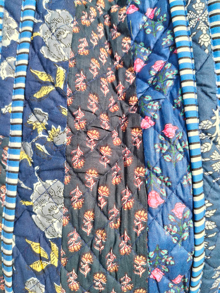 Quilted cotton handprinted reversible large floral patch work stripe tote bag eco friendly Sturdy Grocery Shopping Artist Boho - 42