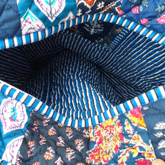 Quilted cotton handprinted reversible large floral patch work stripe tote bag eco friendly Sturdy Grocery Shopping Artist Boho - 42