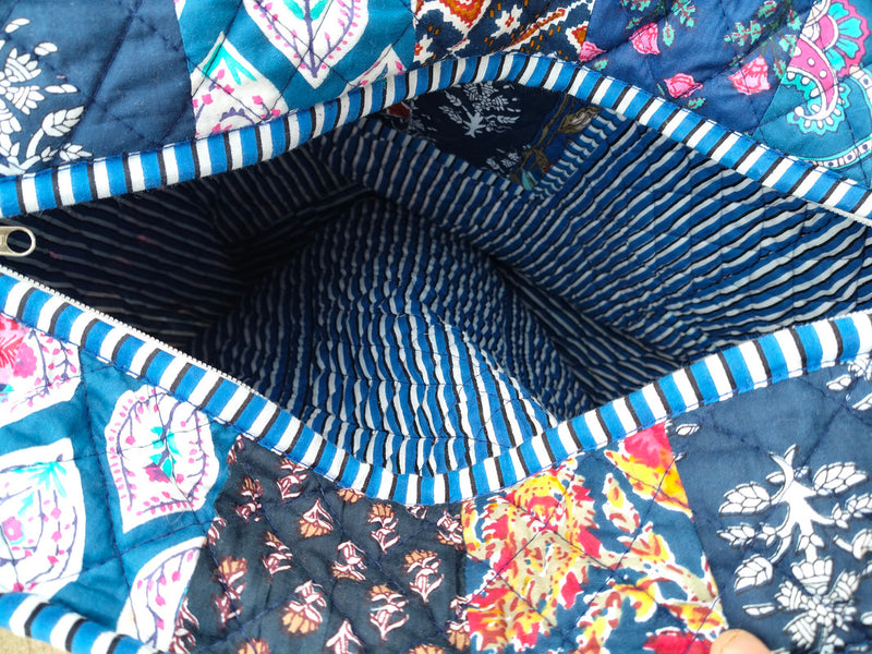 Quilted cotton handprinted reversible large floral patch work stripe tote bag eco friendly Sturdy Grocery Shopping Artist Boho - 42