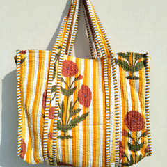 Floral Printed Cotton Tote Bag Eco Friendly Sustainable Sturdy Grocery Shopping Tote Bag Handmade Boho Bag Quilted Tote Bag Market Bag