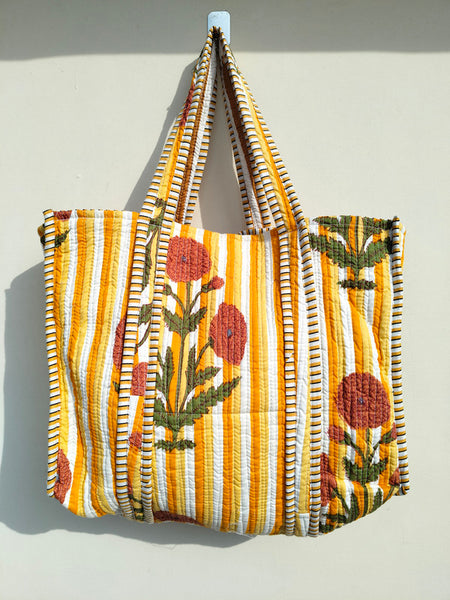 Floral Printed Cotton Tote Bag Eco Friendly Sustainable Sturdy Grocery Shopping Tote Bag Handmade Boho Bag Quilted Tote Bag Market Bag