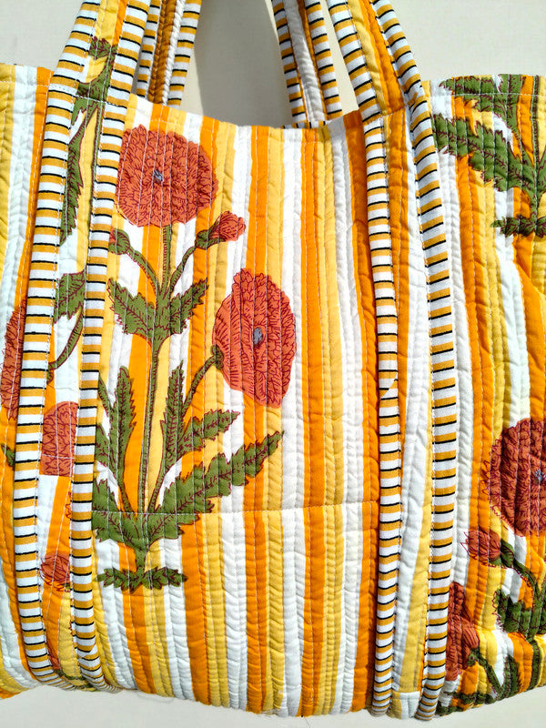 Floral Printed Cotton Tote Bag Eco Friendly Sustainable Sturdy Grocery Shopping Tote Bag Handmade Boho Bag Quilted Tote Bag Market Bag