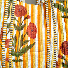 Floral Printed Cotton Tote Bag Eco Friendly Sustainable Sturdy Grocery Shopping Tote Bag Handmade Boho Bag Quilted Tote Bag Market Bag